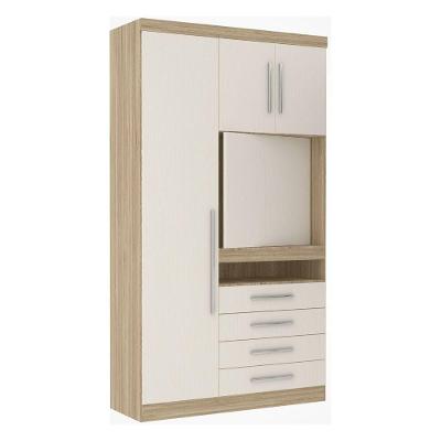 Guarda Roupa 3 Portas Com Painel Para Tv Avelã Rústico
