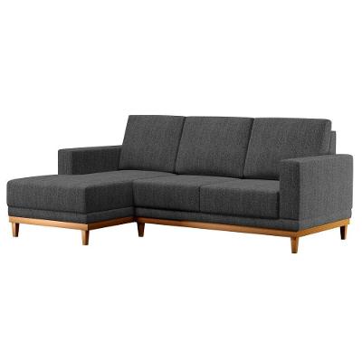 Sofá Kayrós 200cm 3 Lugares Com Chaise Direito D05 Linho Chumbo - Mpozenato