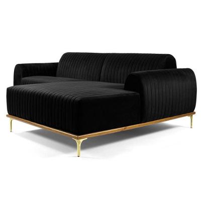 Sofá 320cm 5 Lugares Com Chaise Direito Pés Gold Molino B-300 Veludo Preto - Domi