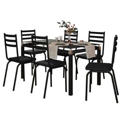 Mesa 6 Cadeiras Malva Tampo Vidro 140cm Sf Preto