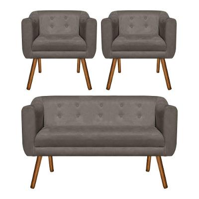 Kit Sofá Namoradeira 2 Lugares e 02 Poltronas Julia Marrom