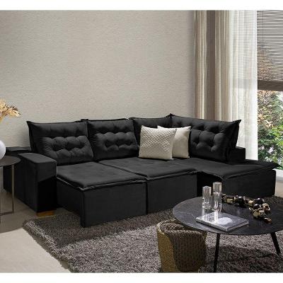 Sofá De Canto 5 Lugares 270cm Retrátil E Reclinável Preto
