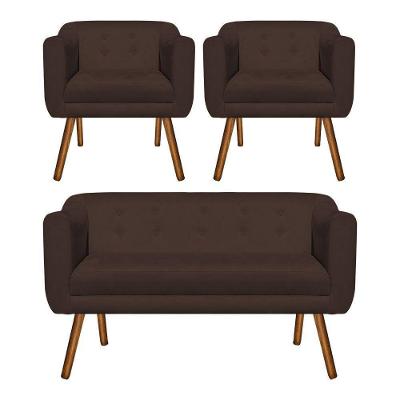 Kit Sofá Namoradeira 2 Lugares e 02 Poltronas Julia Marrom