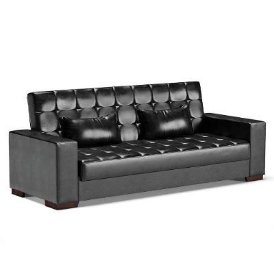 Sofá Cama 02 Lugares Corano Preto Pés De Madeira