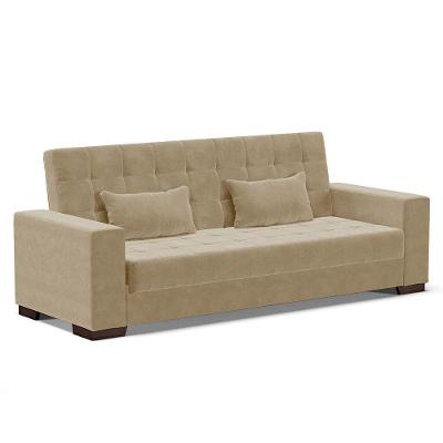 Sofá Cama 02 Lugares Suede Marrom Rato Pés De Madeira
