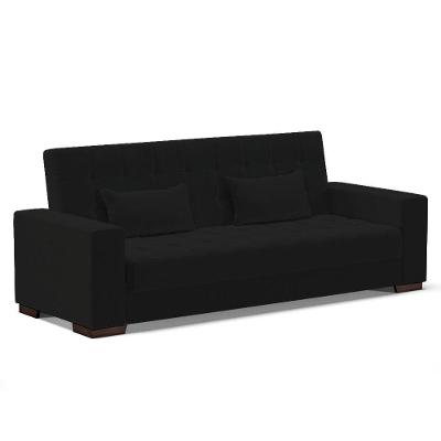 Sofá Cama 02 Lugares Linho Preto A79 Pés De Madeira