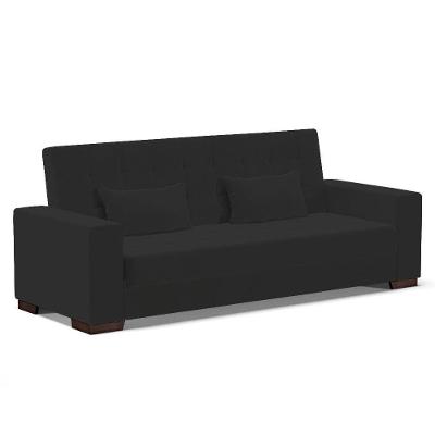 Sofá Cama 02 Lugares Veludo Preto Pés De Madeira
