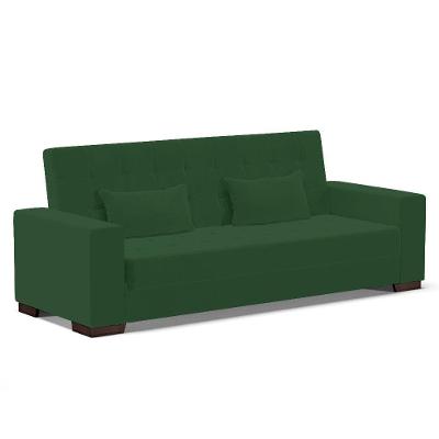 Sofá Cama 02 Lugares Veludo Verde Pés De Madeira