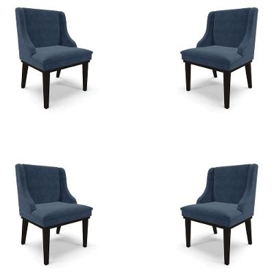 Kit 4 Cadeiras Decorativas Sala De Jantar Base Fixa De Madeira Firenze Suede Azul Marinho/preto G19