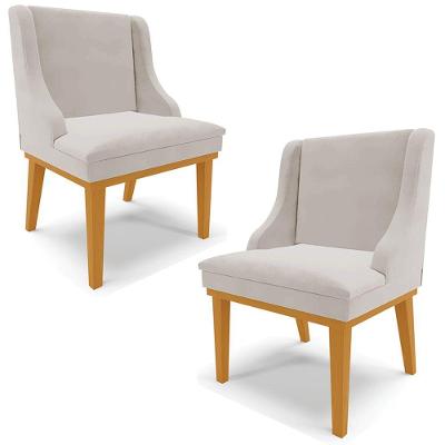 Kit 2 Cadeiras Decorativas Sala De Jantar Base Fixa De Madeira Firenze Veludo Cinza/castanho G19 - Gran Belo