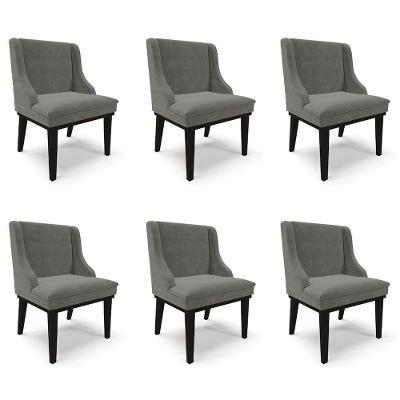 Kit 6 Cadeiras Decorativas Sala De Jantar Base Fixa De Madeira Firenze Suede Grafite/preto G19 - Gran Belo