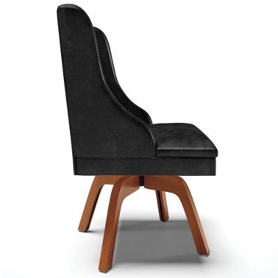 Kit 6 Cadeiras Decorativas Sala De Jantar Base Giratória De Madeira Firenze Pu Preto Brilho/natural G19 - Gran Belo
