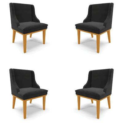 Kit 4 Cadeiras Decorativas Sala De Jantar Base Fixa De Madeira Firenze Veludo Preto/castanho G19