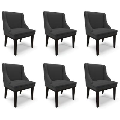 Kit 6 Cadeiras Decorativas Sala De Jantar Base Fixa De Madeira Firenze Pu Preto Fosco G19