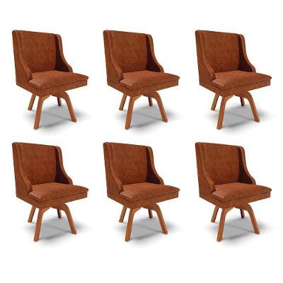 Kit 6 Cadeiras Decorativas Sala De Jantar Base Giratória De Madeira Firenze Pu Nozes/natural G19