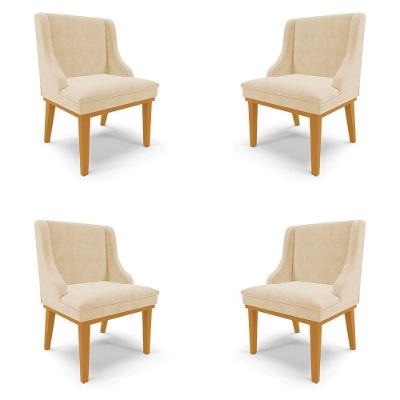 Kit 4 Cadeiras Decorativas Sala De Jantar Base Fixa De Madeira Firenze Suede Bege/castanho G19