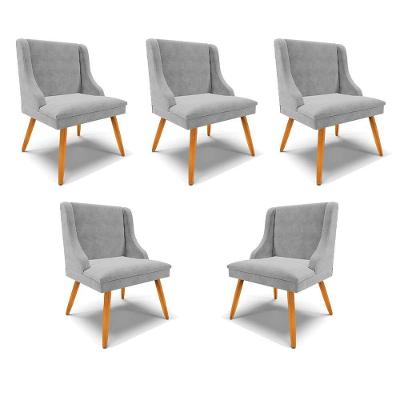 Kit 5 Cadeiras Decorativas Sala De Jantar Pés Palito De Madeira Firenze Suede Cinza/natural G19 - Gran Belo