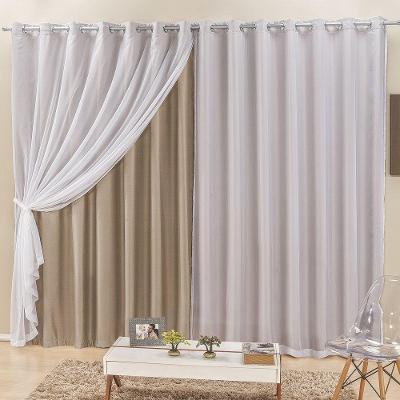 Cortina Elegance Para Varão Tecidos Semi Blackout e Voal 2,00M X 1,70M - Bege