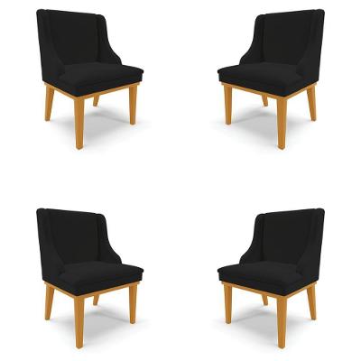Kit 4 Cadeiras Decorativas Sala De Jantar Base Fixa De Madeira Firenze Linho Preto/castanho G19