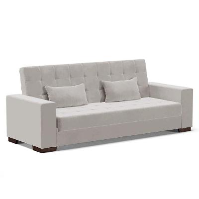Sofá Cama 02 Lugares Veludo Cinza Pés De Madeira