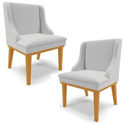 Kit 2 Cadeiras Decorativas Sala De Jantar Base Fixa De Madeira Firenze Linho Cinza/castanho G19 - Gran Belo