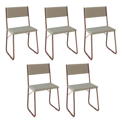 Kit 5 Cadeiras De Jantar Estofadas Cobre E BegeMarrom