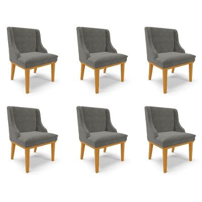 Kit 6 Cadeiras Decorativas Sala De Jantar Base Fixa De Madeira Firenze Suede Grafite/castanho G19 - Gran Belo