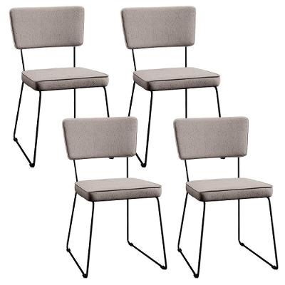 Kit 04 Cadeiras Estofada Para Sala De Jantar Base Aço Bege