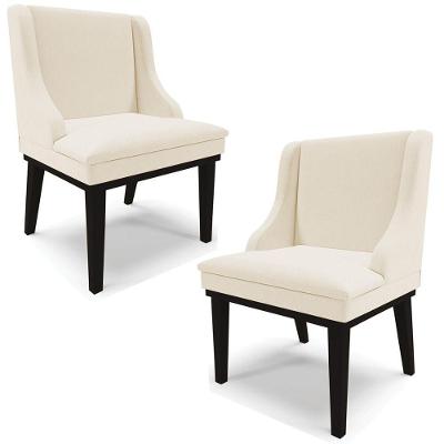 Kit 2 Cadeiras Decorativas Sala De Jantar Base Fixa De Madeira Firenze Linho Bege/preto G19 - Gran Belo