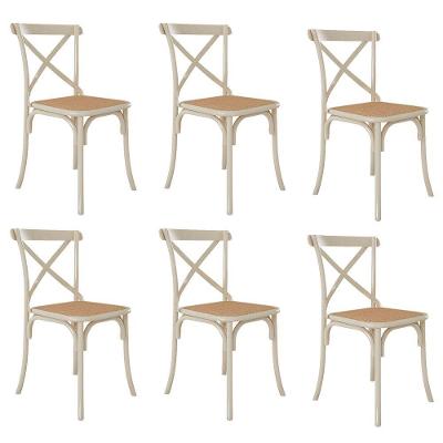 Kit 6 Cadeiras Jantar Off White Assento Bege Aço Branco