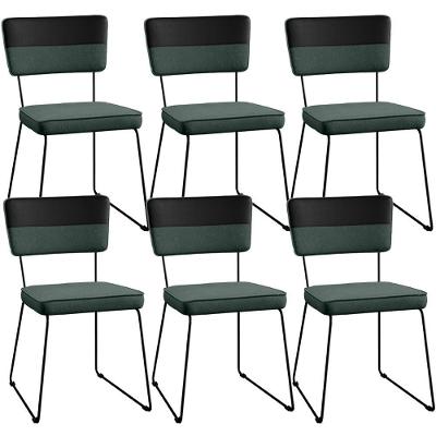 Kit 06 Cadeiras Estofada Faixa Corano Preto Verde Musgo