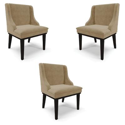 Kit 3 Cadeiras Decorativas Sala De Jantar Base Fixa De Madeira Firenze Suede Nude/preto G19 - Gran Belo