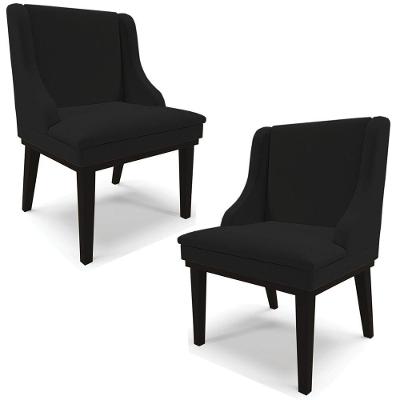 Kit 2 Cadeiras Decorativas Sala De Jantar Base Fixa De Madeira Firenze Linho Preto G19 - Gran Belo