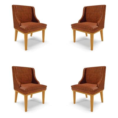 Kit 4 Cadeiras Decorativas Sala De Jantar Base Fixa De Madeira Firenze Pu Nozes/castanho G19