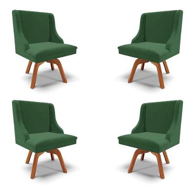 Kit 4 Cadeiras Decorativas Sala De Jantar Base Giratória De Madeira Firenze Veludo Verde/natural G19 - Gran Belo