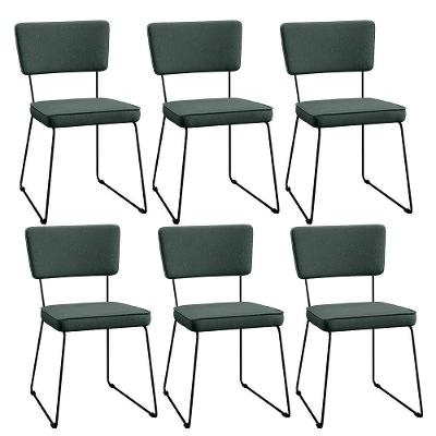 Kit 06 Cadeiras Estofada Para Sala Base Em Aço Verde Musgo