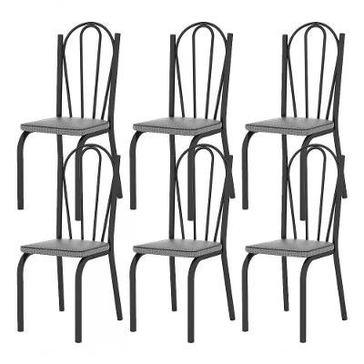 Kit 06 Cadeiras Tubular Preto Fosco 121 Assento Platina Plat