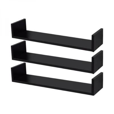 Kit 3 Prateleiras U 100 x 25cm Preta Suporte Invisível