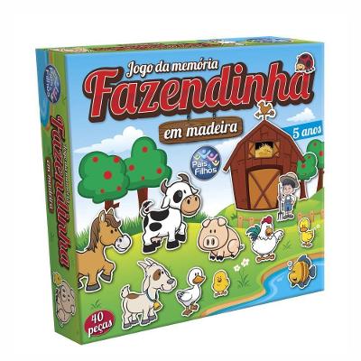 Jogo Da Memória Em Madeira - Fazendinha - 40 Peças - Pais E Filhos