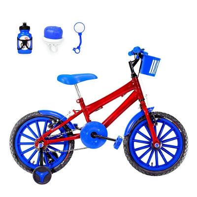 Bicicleta Aro 16 Nylon + Kit Passeio Vermelha E Azul