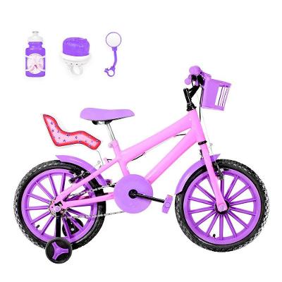 Bicicleta Aro 16 Nylon + Kit Passeio Rosa E Lilás
