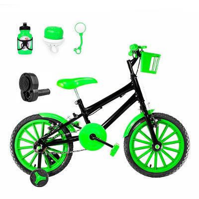 Bicicleta Aro 16 Nylon + Kit Passeio Preta E Verde