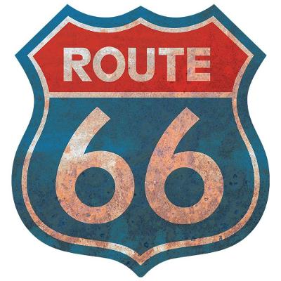 Placa Decorativos Mdf 38x36 Route 66 Rota 66 Azul Aço