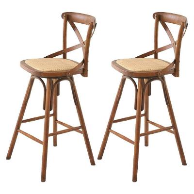 Kit 2 Banquetas Giratórias Katrina Paris Rivatti Bétula Assento Em Rattan Base Madeira