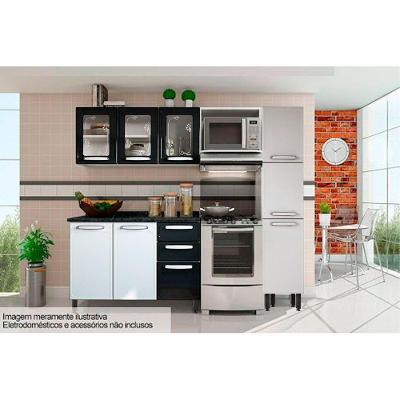 Kit De Cozinha Completa 4 Peças Evidence (1 Armário 1 Balcão 1 Paneleiro 1 Complemento) Branco/preto