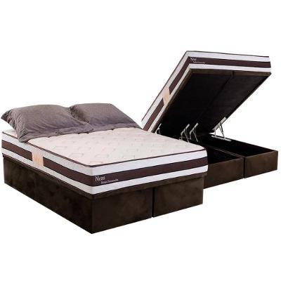 Cama Box Baú Queen: Colchão Molas MasterPocket Ensacadas Herval   Ness + Base CRC Suede Brown(158x198)