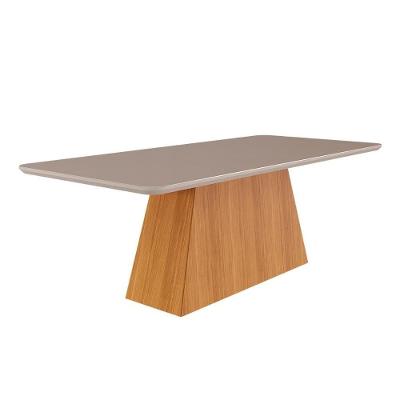 Mesa de Sala Jantar Helena + Tampo Madeirado Vidro 210x100cm Nature/Off White - Cimol