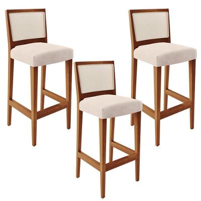 Kit 03 Banquetas Alta Branco Suede Bege