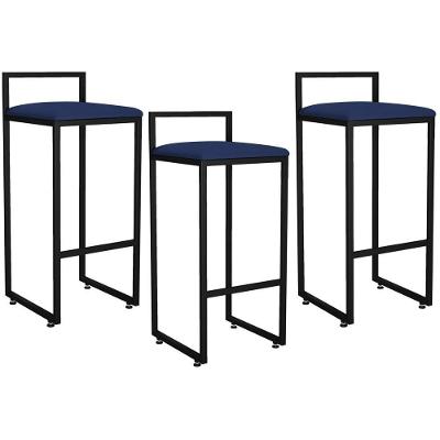 Kit 03 Banquetas Altas Hanna Preto Suede Azul Marinho