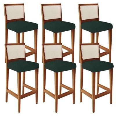 Kit 06 Banquetas Alta Branco Linho Verde Musgo